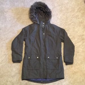 Tommy Hilfiger size L Fur Hooded Long Olive Jacket